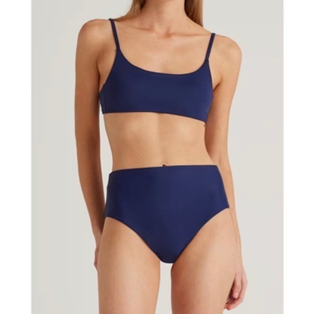 quince italian scoop neck bikini top swimsuit deep navy blue, women medium